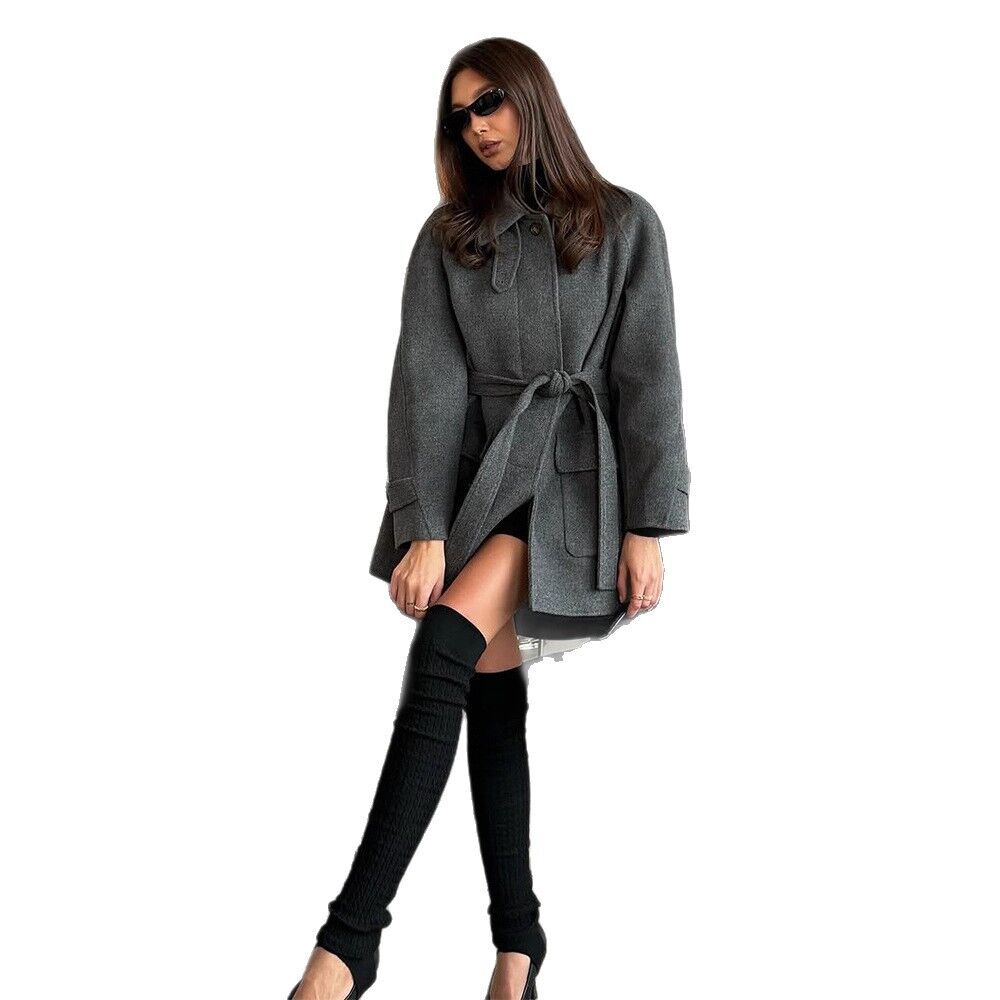 Polyester Women's Lace-up Button Trench Coat - Image 4