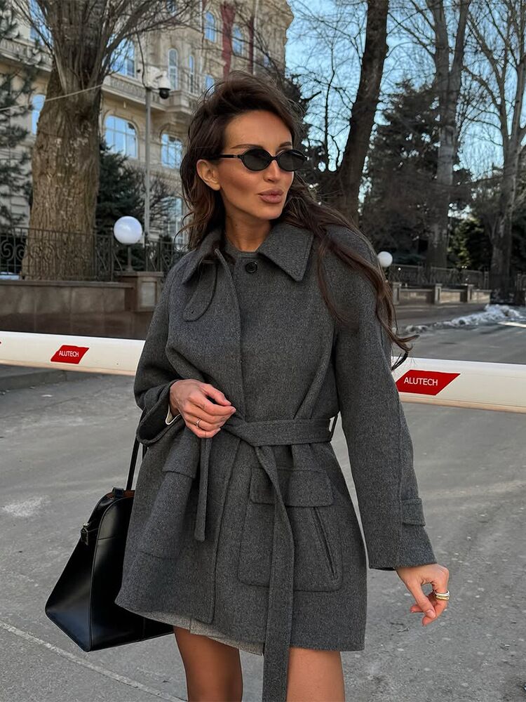 Polyester Women's Lace-up Button Trench Coat - Image 2