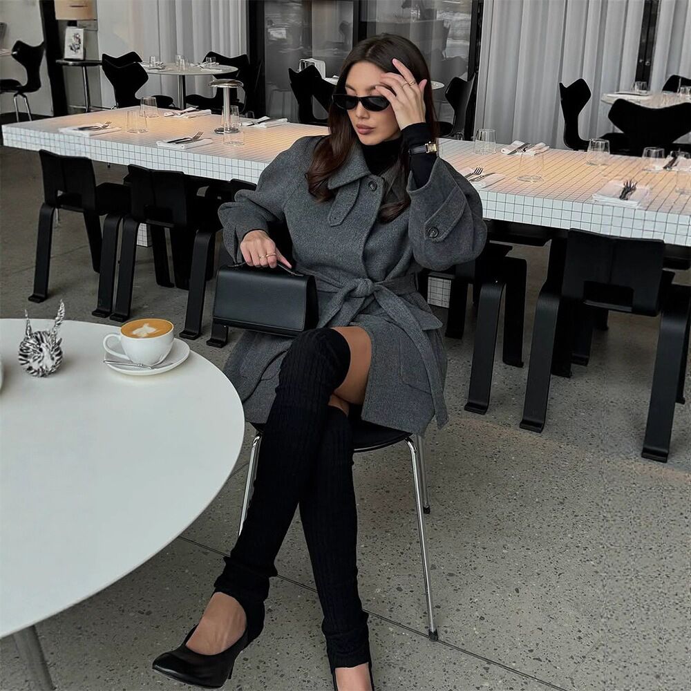 Polyester Women's Lace-up Button Trench Coat - Image 5