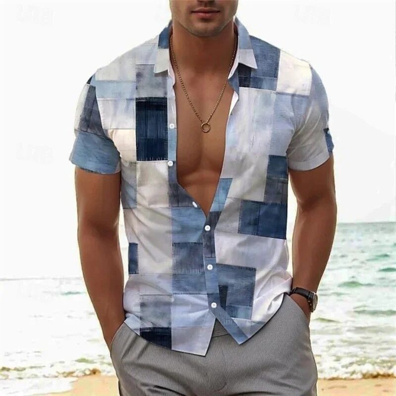 Men's Retro 3D Printed Lapel Short-Sleeve Shirt