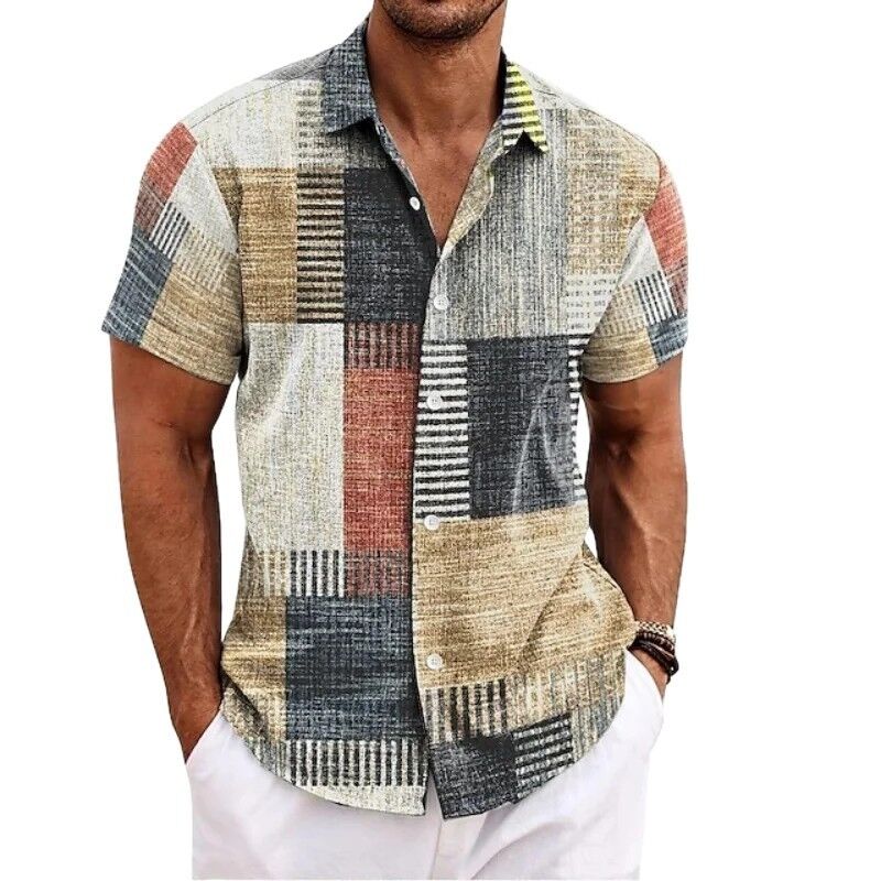 Men's Retro 3D Printed Lapel Short-Sleeve Shirt - Image 3