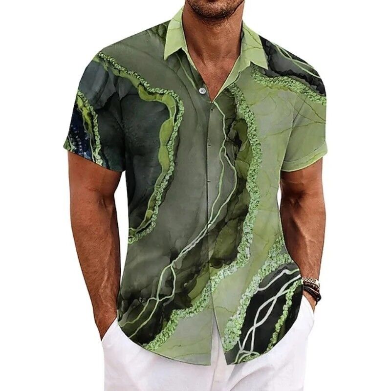 Men's Retro 3D Printed Lapel Short-Sleeve Shirt - Image 5
