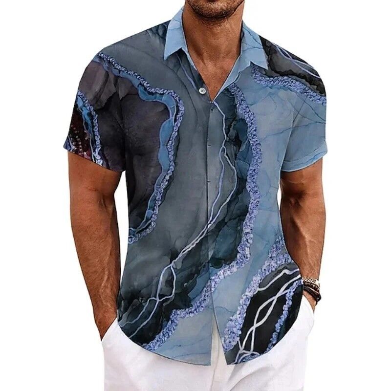 Men's Retro 3D Printed Lapel Short-Sleeve Shirt - Image 9