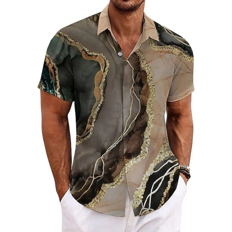 Men's Retro 3D Printed Lapel Short-Sleeve Shirt - Image 4